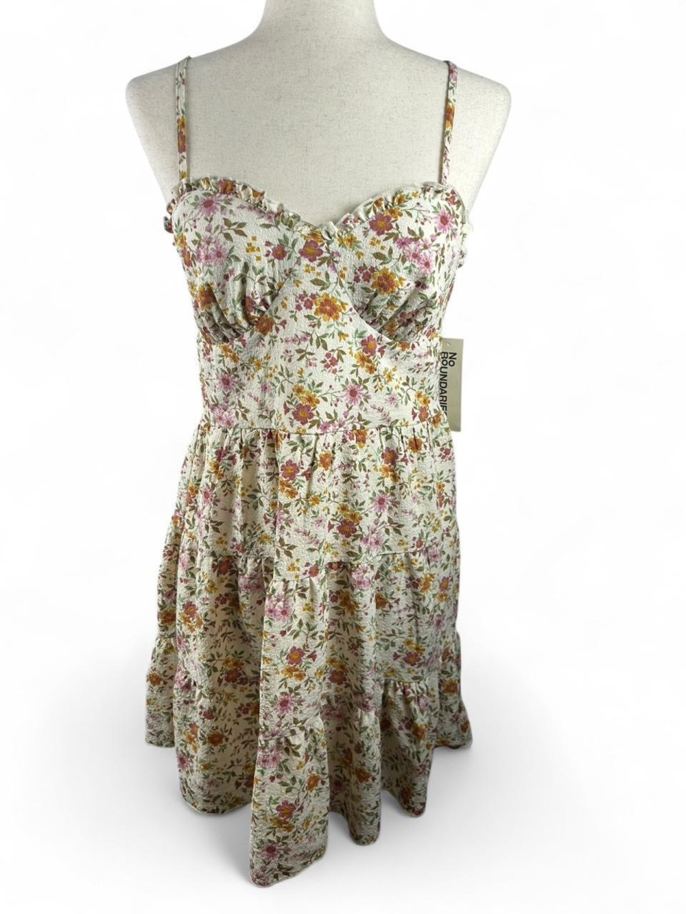 NWT No Boundaries Floral Tiered Sundress in Cream, Pink & Mustard
